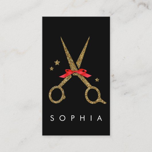 Carte D'accompagnement Ciseaux de parties scintillant d'or - Hair stylist (Devant)