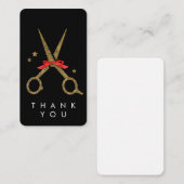 Carte D'accompagnement Ciseaux pailletés or - Coiffeur MERCI (Devant / Derrière)