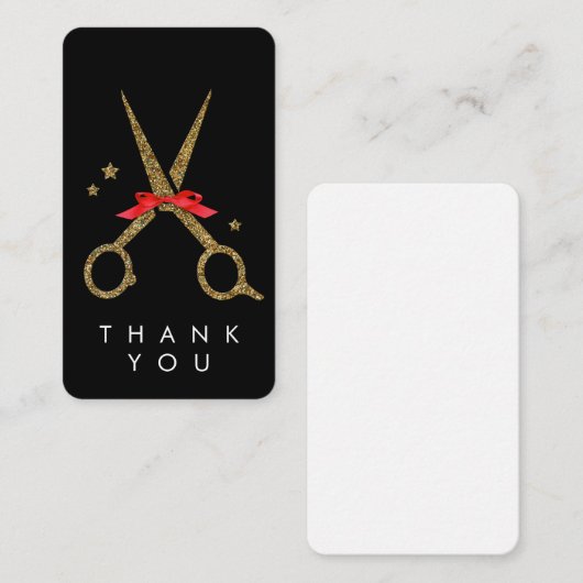 Carte D'accompagnement Ciseaux pailletés or - Coiffeur MERCI (Devant / Derrière)
