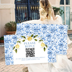 Carte D'accompagnement Citron bleu citron méditerranéen mariage rsvp QR