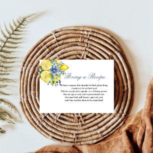 Carte D'accompagnement Citron Blue Floral Livre recette pour la mariée