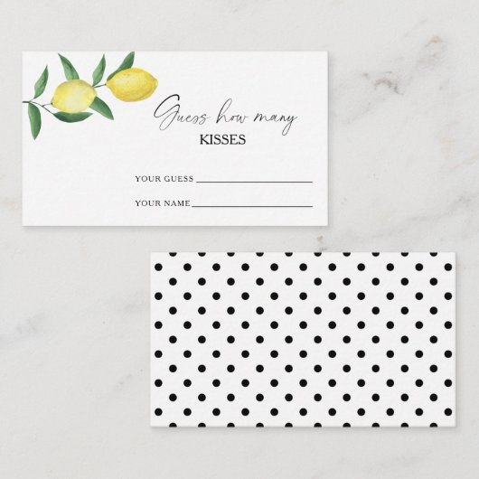 Carte D'accompagnement Citron - devine combien de baisers jeu de mariage (Devant / Derrière)