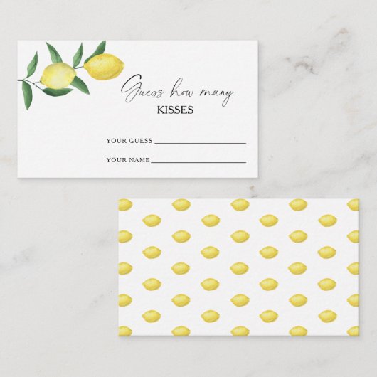 Carte D'accompagnement Citron - devine combien de baisers jeu de mariage (Devant / Derrière)