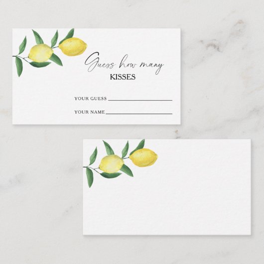 Carte D'accompagnement Citron - devine combien de baisers jeu de mariage (Devant / Derrière)