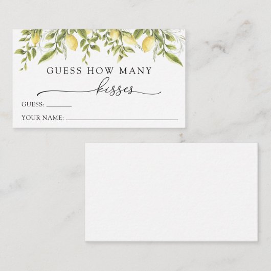 Carte D'accompagnement Citron et verdure Devinez combien de baisers (Devant / Derrière)