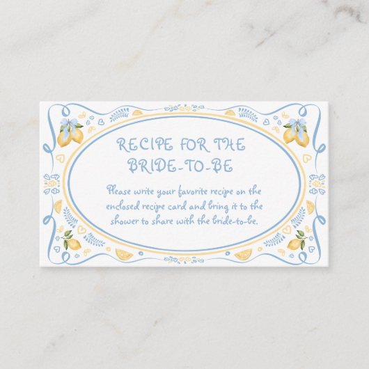 Carte D'accompagnement Citron Italien Bidal Douche Recette pour la mariée (Devant)