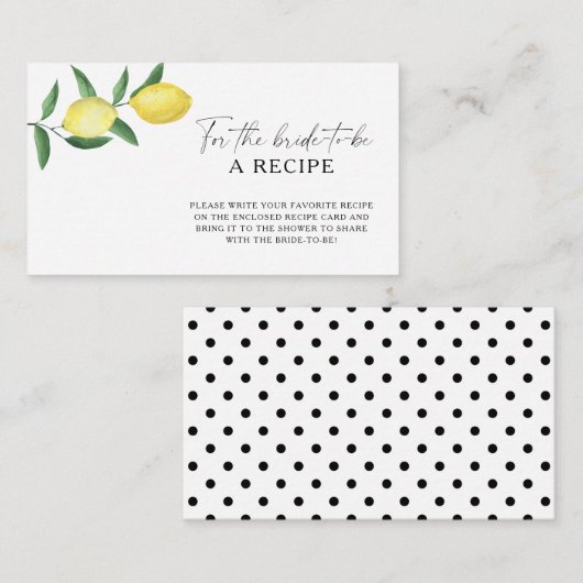 Carte D'accompagnement Citron - Recette pour la future mariée (Devant / Derrière)