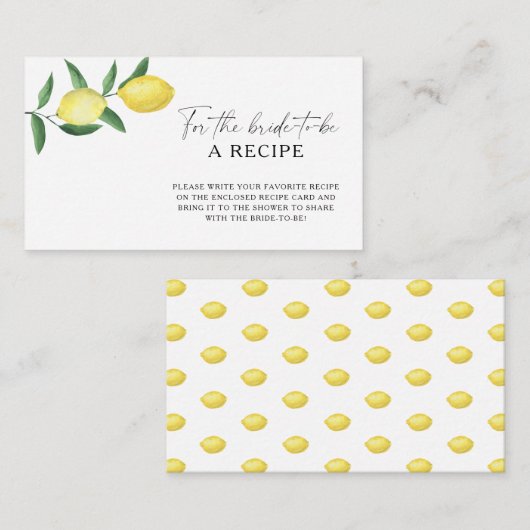 Carte D'accompagnement Citron - Recette pour la future mariée (Devant / Derrière)