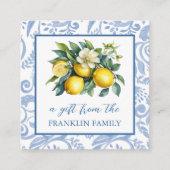 Carte D'accompagnement Citrons d'aquarelle bleu et blanc personnalisés (Devant)