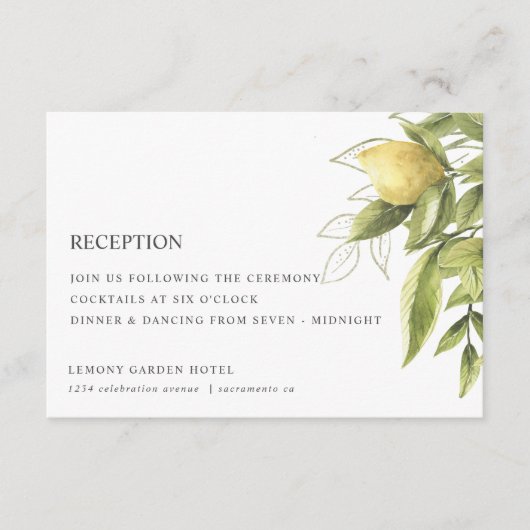 Carte D'accompagnement Citrons et feuillage Gray Chic RÉCEPTION DE MARIAG (Devant)