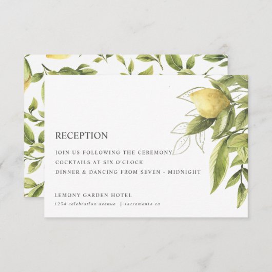 Carte D'accompagnement Citrons et feuillages classiques RÉCEPTION CHic MA (Devant / Derrière)