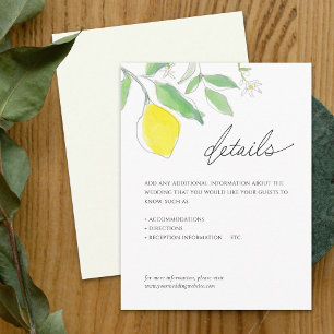 Carte D'accompagnement Citrons et Feuille Aquarelle Détails Mariage