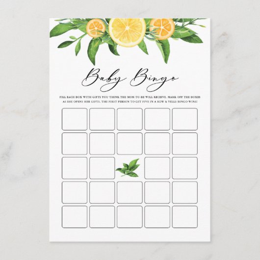 Carte D'accompagnement Citrons et Oranges Garland Baby shower Bingo Jeu (Devant)