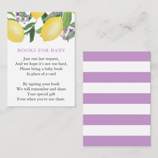 Carte D'accompagnement Citrons Violets Fille Nouveau-Née Apportez un Livr (Devant / Derrière)