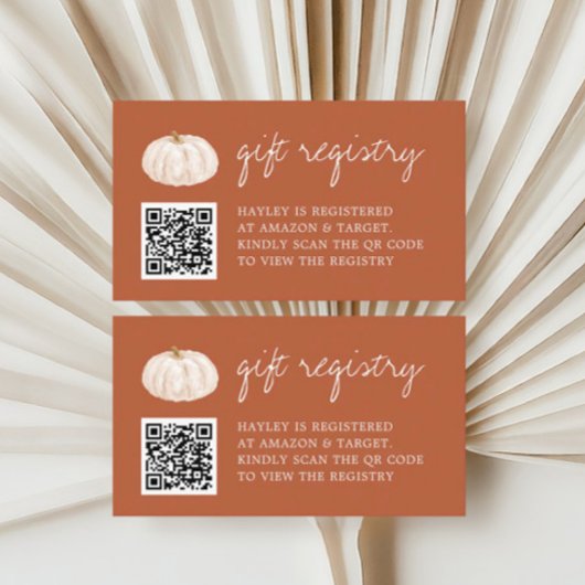 Carte D'accompagnement Citrouille Automne Baby shower QR Code Cadeau Regi