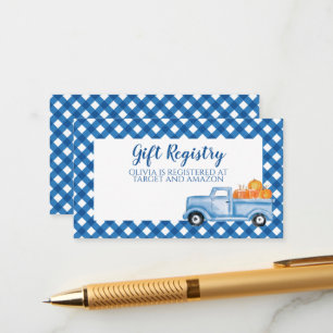 Carte D'accompagnement Citrouille Baby shower bleu Plaid Truck Cadeau Reg