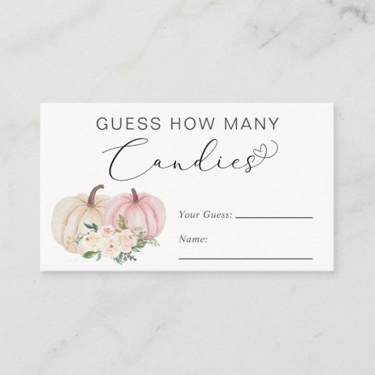 Carte D'accompagnement Citrouille Devine Combien De Bébé Fille Douche Jeu (Devant)