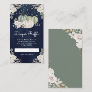 Carte D'accompagnement Citrouille Florale Vert Sauge Automne Bleu Marine