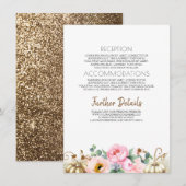 Carte D'accompagnement Citrouille or rose floral Vase Mariage Information (Devant / Derrière)