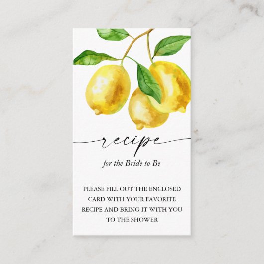 Carte D'accompagnement Citrus citron recette pour la mariée (Devant)