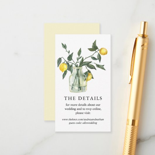 Carte D'accompagnement Citrus Citrus Lemon Green Site Mariage (Devant/Arrière en situation)