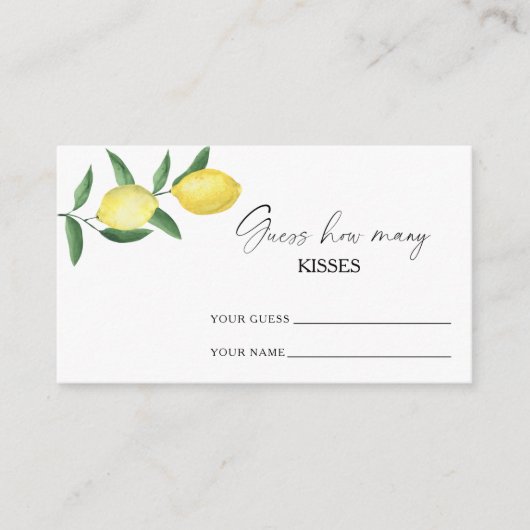 Carte D'accompagnement Citrus de citron - devinez combien de baisers jeu (Devant)