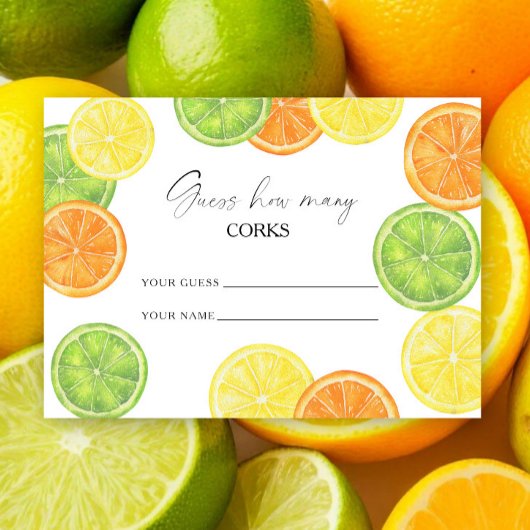Carte D'accompagnement Citrus - devinez combien de bouchons jeu de mariag