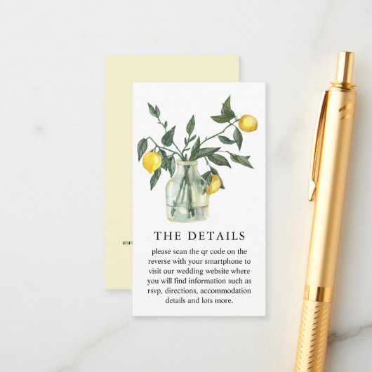 Carte D'accompagnement Citrus Lemon Greenery QR Code Mariage (Devant/Arrière en situation)