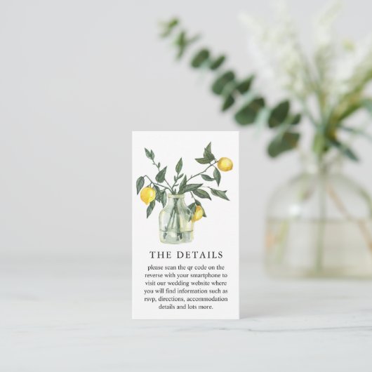 Carte D'accompagnement Citrus Lemon Greenery QR Code Mariage (Debout devant)