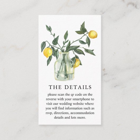 Carte D'accompagnement Citrus Lemon Greenery QR Code Mariage (Devant)
