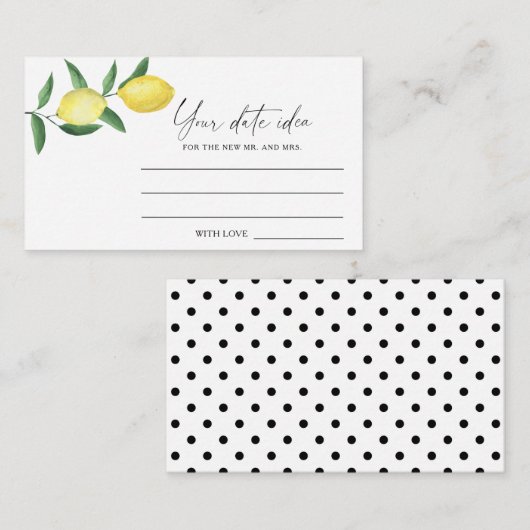 Carte D'accompagnement Citrus Lemon - Idées de la nuit de date \ Jar de d (Devant / Derrière)