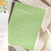 Carte D'accompagnement Citrus Minimalist Mariage vert simple Détails