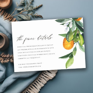 Carte D'accompagnement Citrus Orange Botanical Boho Détails du Mariage