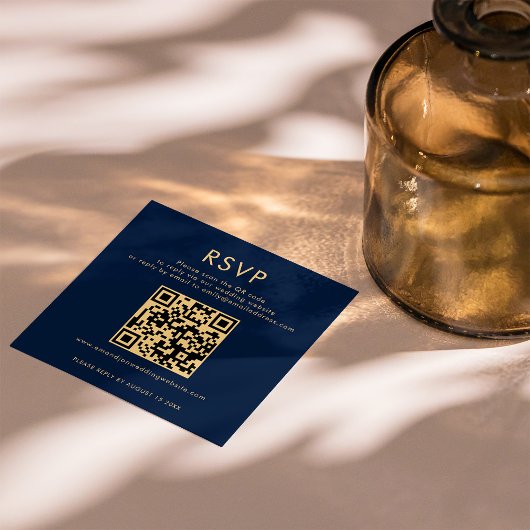 Carte D'accompagnement Classe Marine Bleu Or QR Code Mariage RSVP