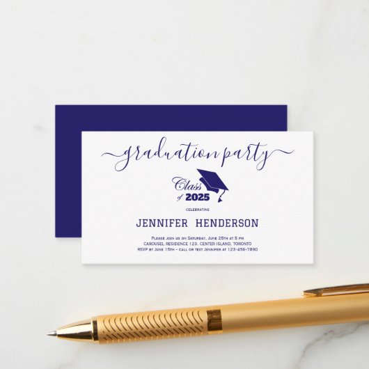 Carte D'accompagnement Classe Simple Marine Graduation Party De 2025 (Devant/Arrière en situation)