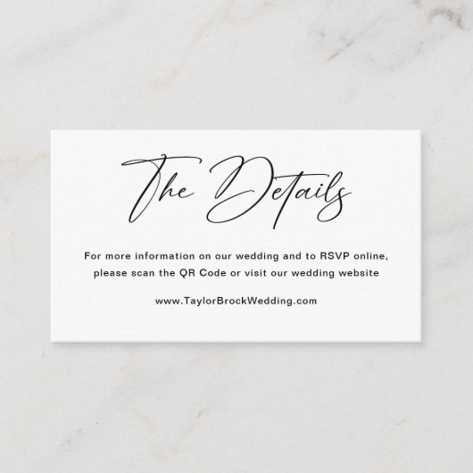 Carte D'accompagnement Classic Black and White Détails Mariage Website (Devant)