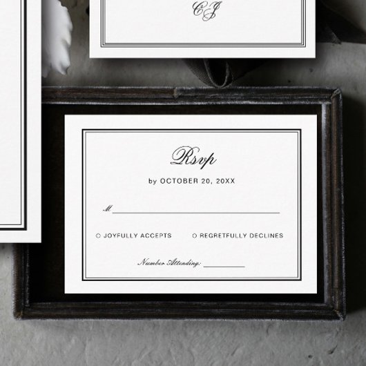 Carte D'accompagnement Classic Black and White Wedding Response