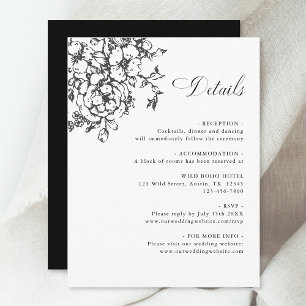Carte D'accompagnement Classic Bloom Garden Black & White Détails du Mari