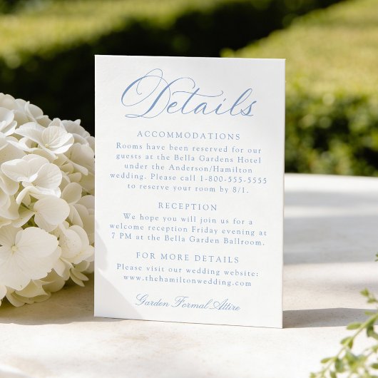 Carte D'accompagnement Classic Blue Calligraphy Wedding Details