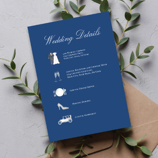 Carte D'accompagnement Classic Blue QR Code Wedding Details Card
