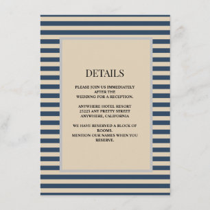 Carte D'accompagnement Classic Blue Stripes Détails encadrés Mariage