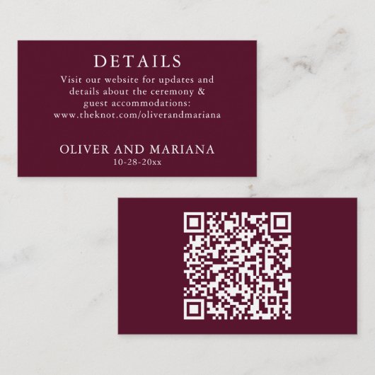 Carte D'accompagnement Classic Bourgogne Détails QR Code Mariage (Devant / Derrière)