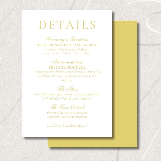 Carte D'accompagnement Classic Chartreuse Minimalist Wedding Details