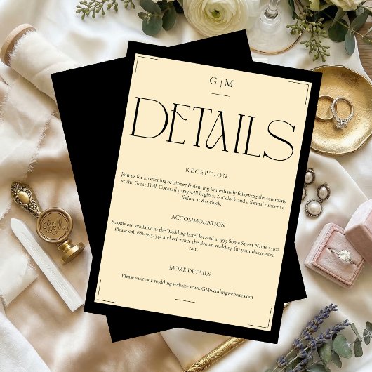 Carte D'accompagnement Classic Cream Monogrammed Wedding Information Card