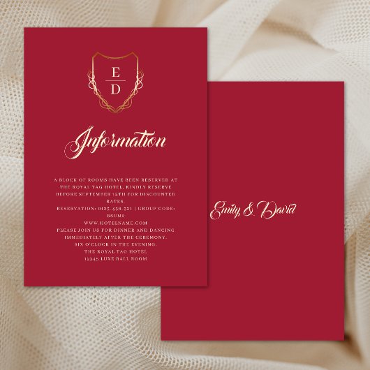 Carte D'accompagnement Classic Crimson Rouge Golden Monogramme Luxe