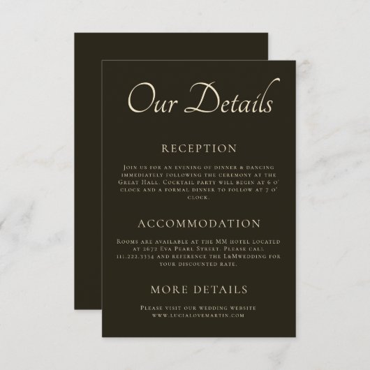 Carte D'accompagnement Classic Dark Green Chic Mariage Détail (Devant / Derrière)