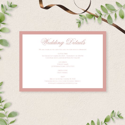 Carte D'accompagnement Classic Dusty Rose Border Script Wedding Details
