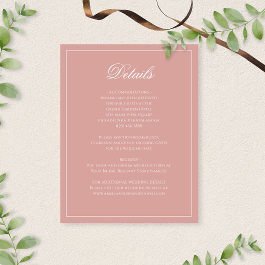 Carte D'accompagnement Classic Dusty Rose Border Script Wedding Details
