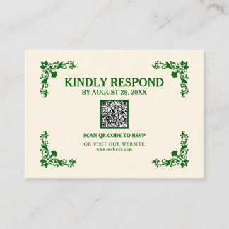 Carte D'accompagnement Classic Elegance Ivory & Emerald Islamic QR RSVP