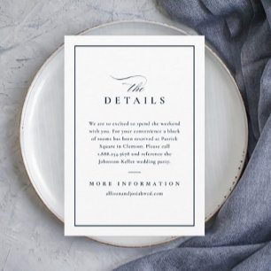 Carte D'accompagnement Classic Elegant Navy Blue Détails du Mariage